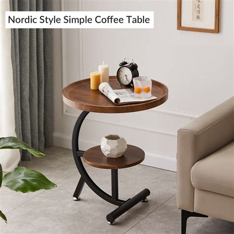 Simple Sofa Side Table With Storage Space Two Layer Dark Brown Charmydecor Simple Sofa