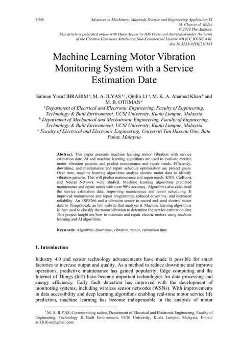 Pdf Machine Learning Motor Vibration Monitoring System With A Service