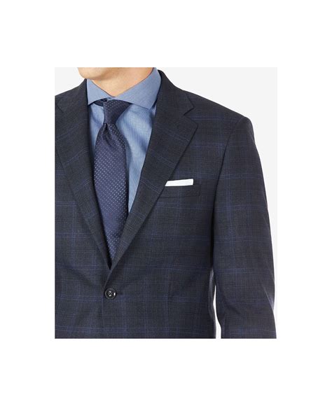 Calvin Klein Infinite Stretch Navy Windowpane Wool Suit Separate Jacket