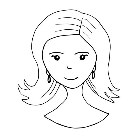 Hand-drawn simple vector sketch. Cute young girl, medium-long hair ...