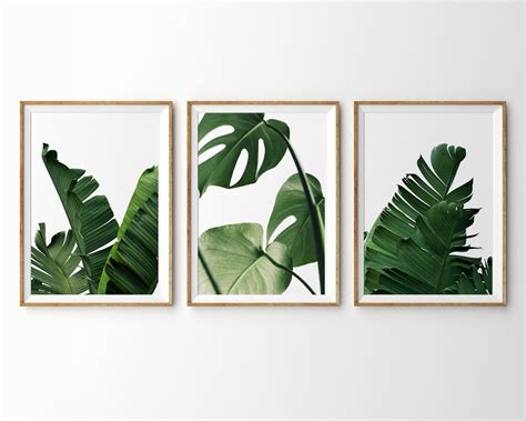 3 Piece Wall Art Tropical Leaves Printable Art Set Of 3 Prints Etsy