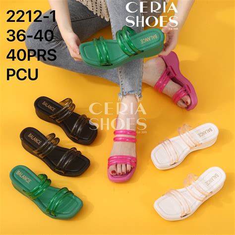 Jual Pvc Sandal Slop Wedges Wanita Import Motif Slop Jelly Rubber