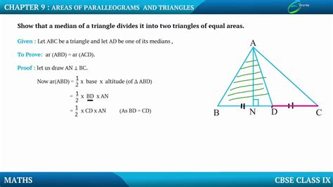 Show That A Median Of A Triangle Divides It Into Two Triangles Of Equal Areas Youtube