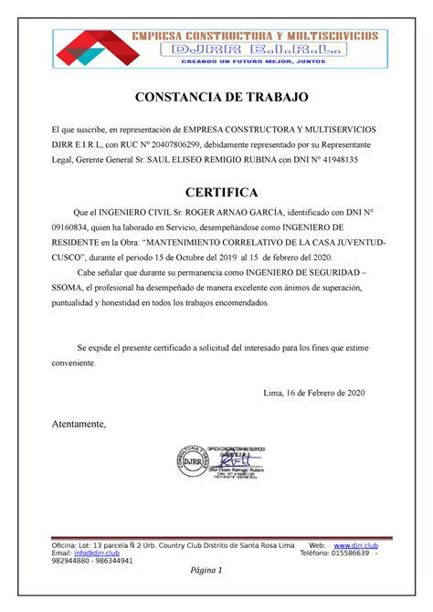 Certificado De Ing Sadoc Constancia De Trabajo El Que Suscribe En The