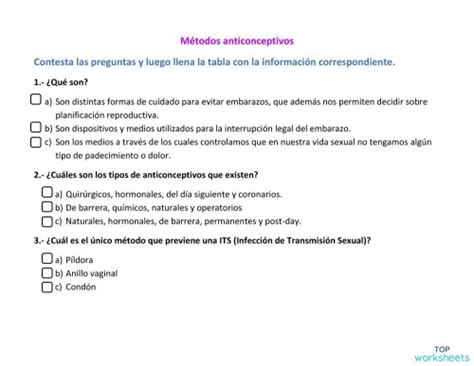 Tipos De Metodos Anticonceptivos Ficha Interactiva Topworksheets Porn