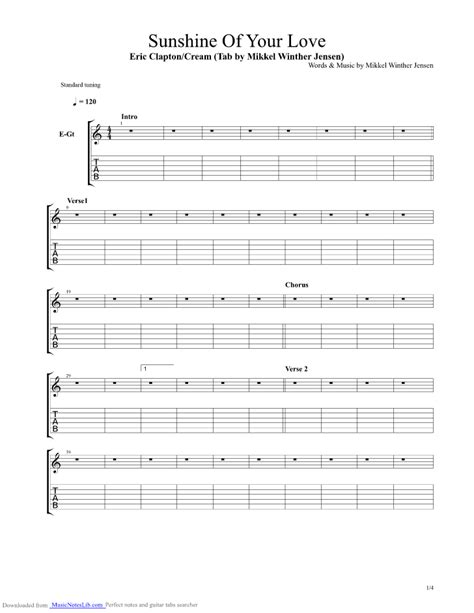 Sunshine Of Your Love Guitar Pro Tab By Eric Clapton