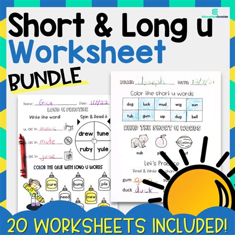 Short And Long U Worksheet Packet 20 Worksheets Included