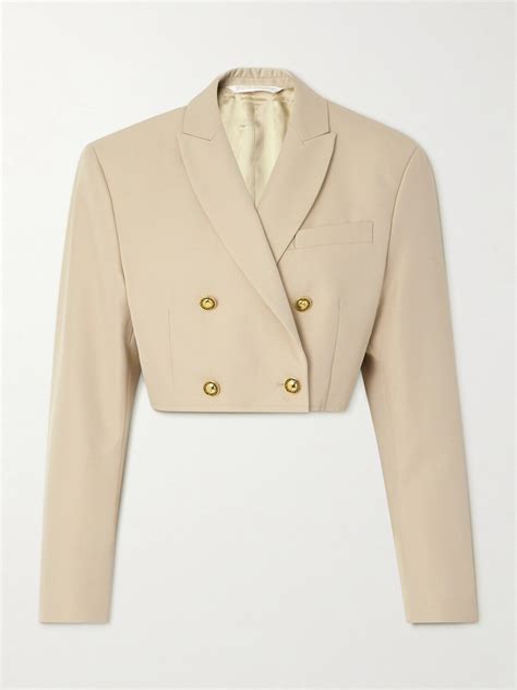 Palm Angels Double Breasted Cropped Twill Blazer Neutrals Editorialist