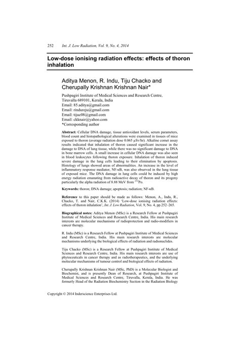 (PDF) Low-dose ionising radiation effects: Effects of thoron inhalation