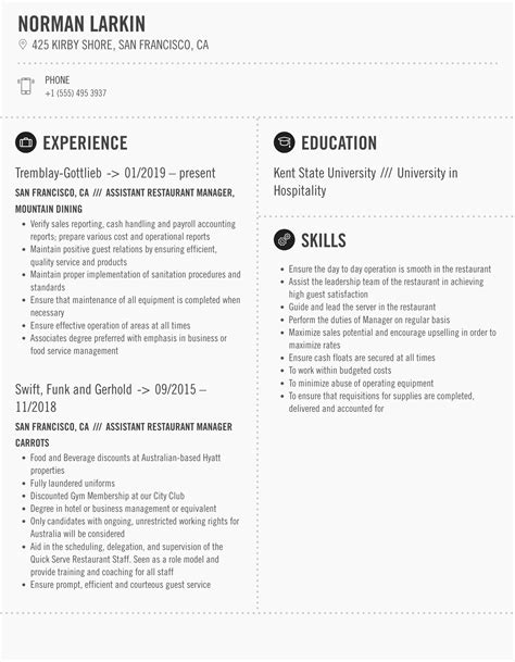Assistant Restaurant Manager Resume Samples Velvet Jobs