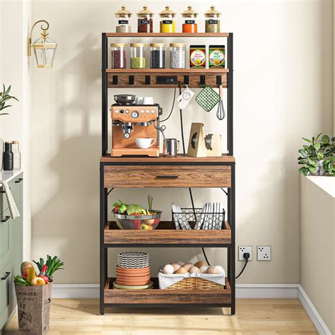 Tribesigns Kitchen Bakers Rack With Power Outlets 5 Tier Microwave