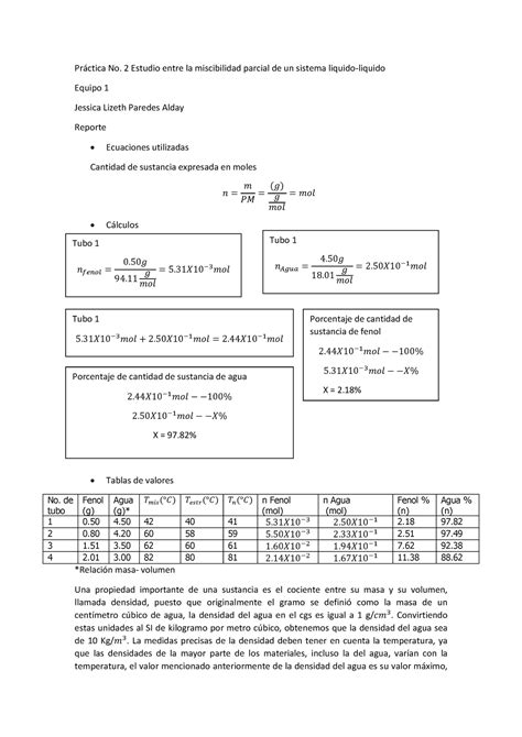Practica No Miscibilidad Parcial Pr Ctica No Estudio Entre La