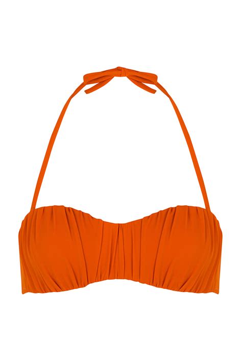 Basic Shirred Bikini Üstü Turuncu Penti