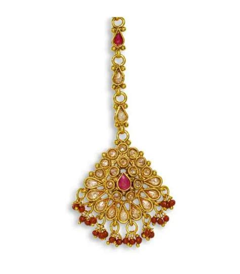 Buy Jewelopia Traditional Polki Diamond Maang Tikka Ruby Gold Plated