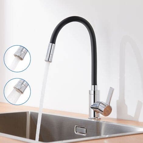 Auralum Robinet De Cuisine Flexible Avec Tuyau Noir En Silicone