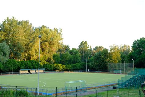 Empty High School Football Field with Green Grass. Stock Photo - Image ...