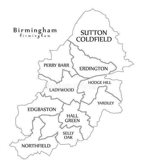 Mapa De Birmingham Con Las Ciudades Y Las Formas Redondas Modernas