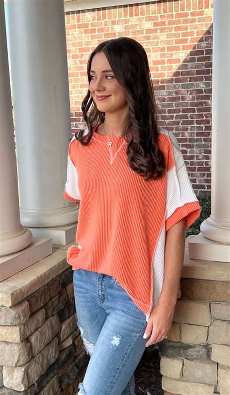 Ribbed Color Block Top Orange Modern Vintage Boutique