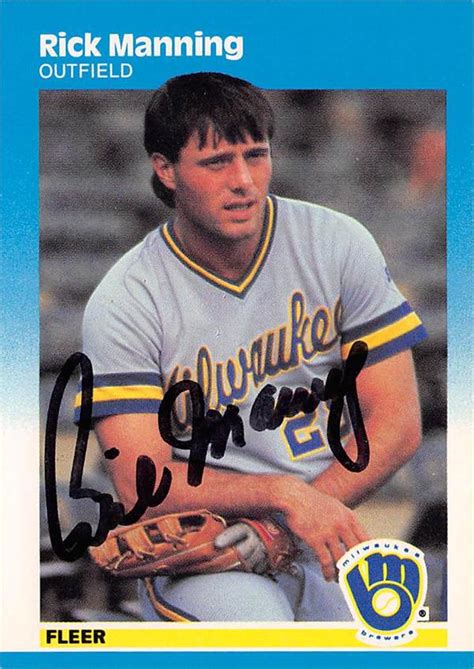 Rick Manning Autographed Baseball Card Milwaukee Brewers 1987 Fleer 349