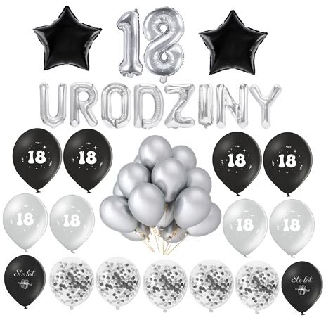 Urodziny Osiemnastka Balony Zestaw Srebrny Allegro Pl