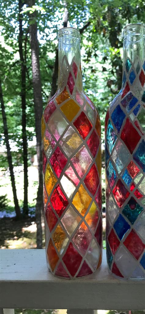 Red Yellow Handpainted Stained Glass Effect Wine Bottle Lamp Gift