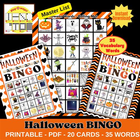 Spooky Halloween Bingo Game Printable Pdf With Unique Etsy