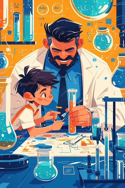 Padre E Hijos Haciendo Un Experimento Científico En El Día Del Padre