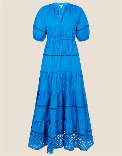 Tiered Midi Dress In Pure Cotton Blue Day Dresses Monsoon Us