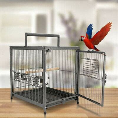 Heavy Duty Portable Travel Bird Parrot Carrier Cage Play Stand Feeding