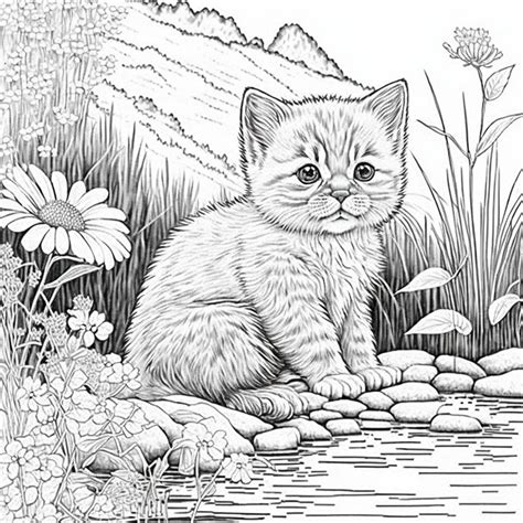 Realistic Cat Coloring Page