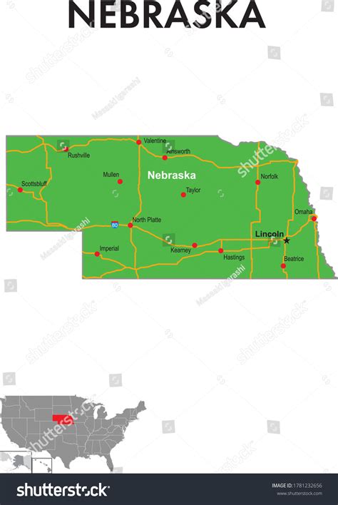 Map State Nebraska Map Depicts State Stock Vector Royalty Free