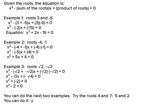 At Least 5 Examples Of Finding The Quadratic Equations Given The Roots