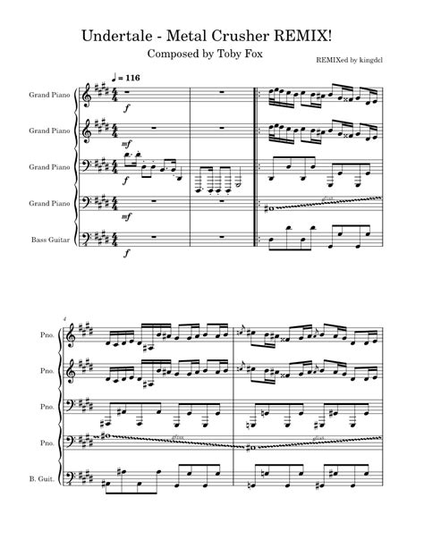 Metal Crusher Undertale Remix Sheet Music For Piano Bass Guitar Mixed Ensemble