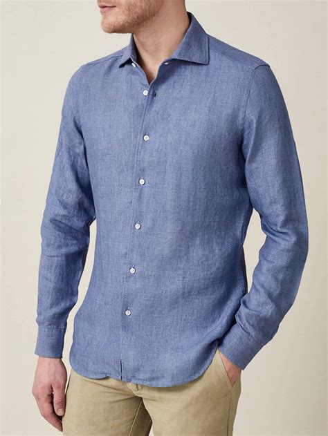 Luca Faloni Chambray Blue Portofino Linen Shirt Modesens