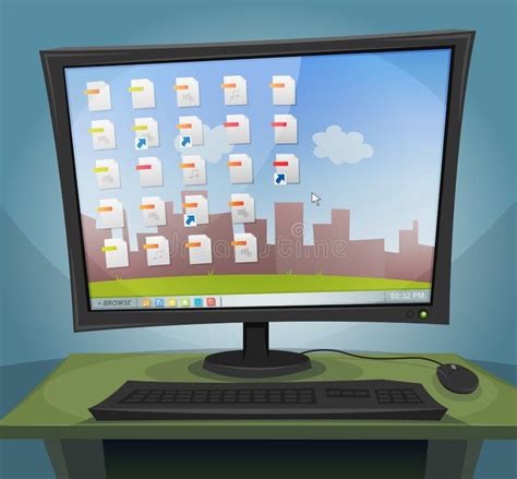 Desktop Computer with Operating System on Screen Stock Vector ...