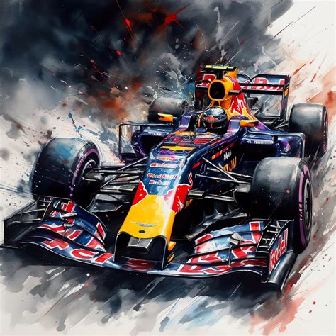 Red Bull F1 Race Car Watercolour Art Design Digital Download Png File