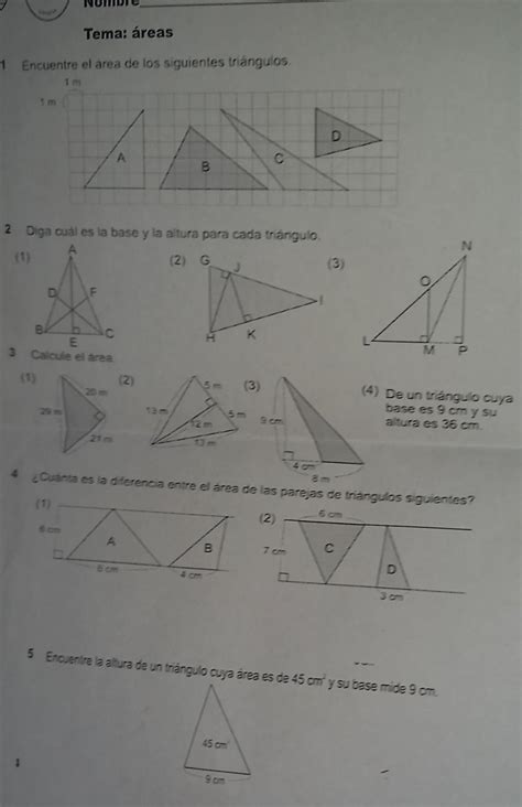 Tema áreas Encuentre el área de los siguientes triángulos 1m Diga