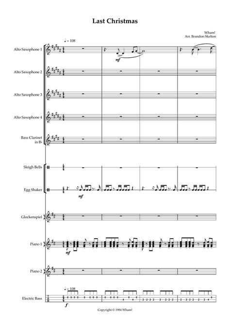 Wham Last Christmas Full Score Sheet By Brandon Skelton