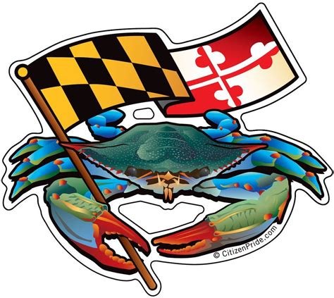 Blue Crab Maryland Banner Sticker, 5x4.5