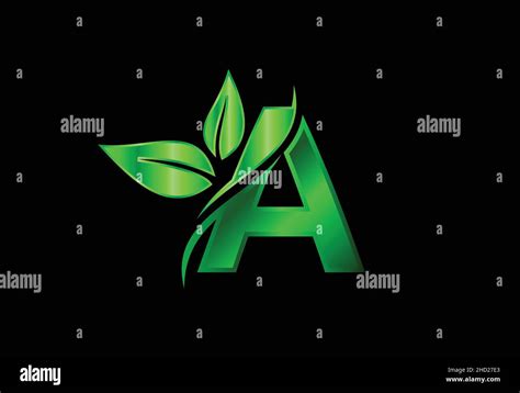 Initial A Monogram Alphabet With Two Leaves Green Eco Friendly Logo