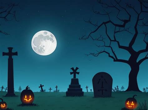 Premium AI Image | Eerie Nocturne Graveyard in the Spooky Night A Scene from the Spooky Cemetery