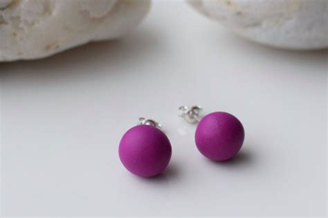 Purple Stud Earrings Minimal Silver Earrings Small Ball Etsy