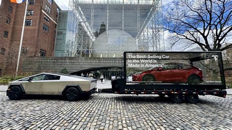 Tesla Continues Its Cybertruck Towed Mobile Gallery In New York City