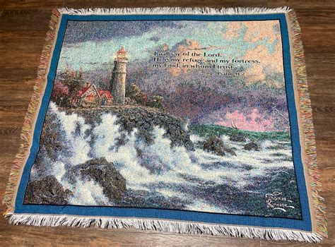 Thomas Kinkade Lighthouse Christian Psalm 912 Tapestry Throw Blanket