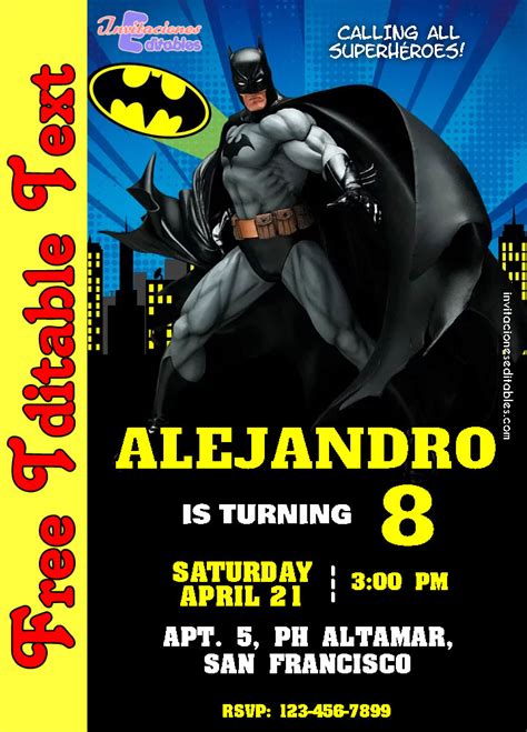 Free Editable Template Batman Invitation 01 2022