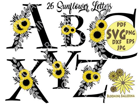 Sunflower Monogram Letters Svg Floral Alphabet Svg Flower Etsy