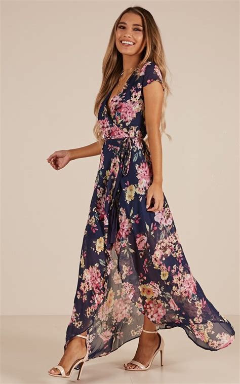 Wrap And Cross Maxi Dress In Navy Floral Showpo Floral Dress