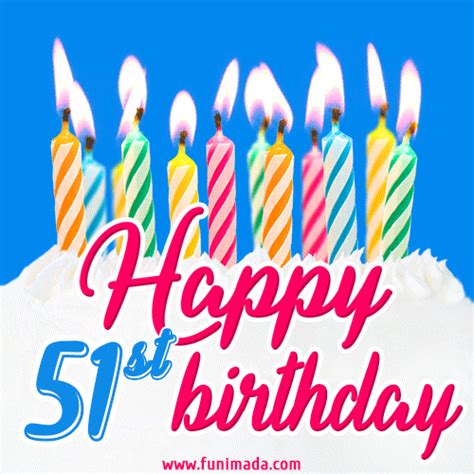 Animated Happy 51st Birthday Card With Cake And Lit Candles