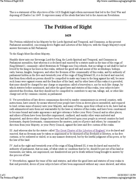 The Petition of Right 1628 | PDF | Parliament | Law Of The Land