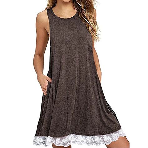 2018 Summer Women Lace Patchwork Loose Dress Casual Sleeveless Dress O